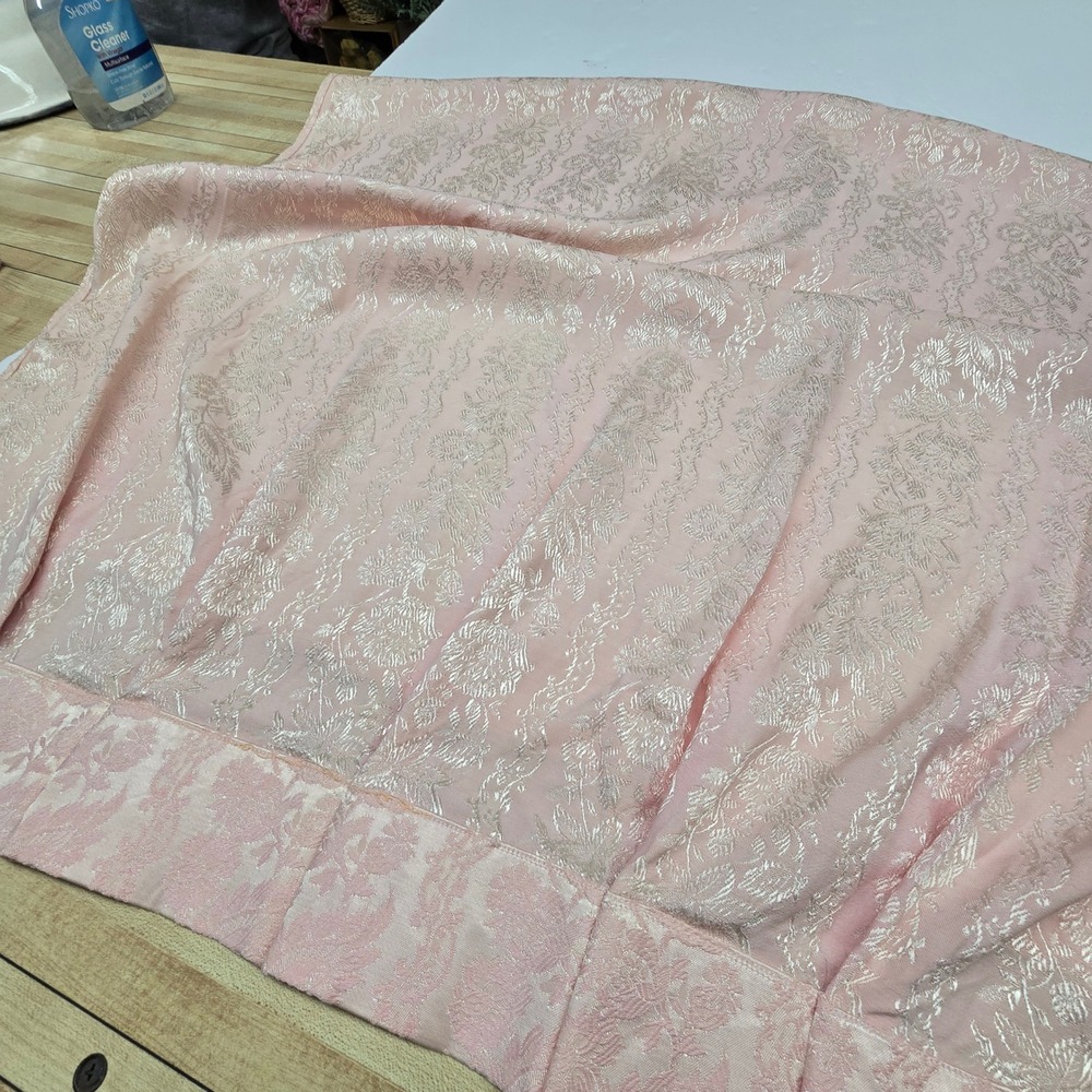 Vintage Damask Curtain Panels 4pc Pink Pinch Pleat Floral Brocade Window Decor - Picture 6 of 7